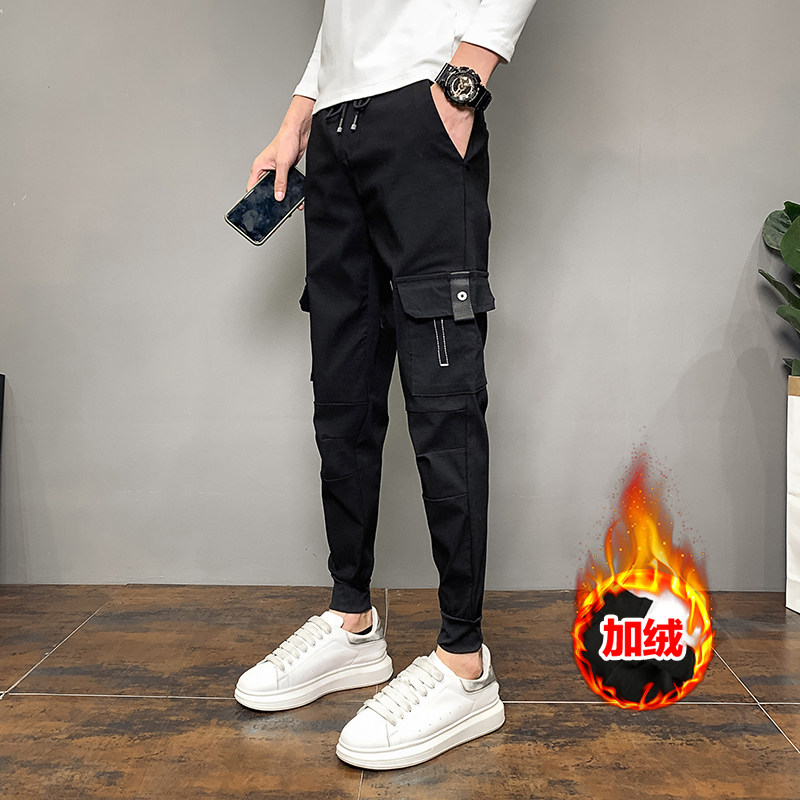 2025冬季加绒休闲裤男保暖长裤26码27修身小脚束脚裤潮工装裤160