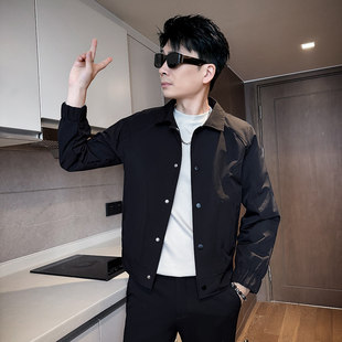 155帅t春装简约按扣翻领夹克衫男XS码矮个子S号修身短款外套潮160