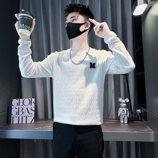 青少年秋装小绣标肌理感面料长袖T恤男款小码矮个子S号潮流打底衫