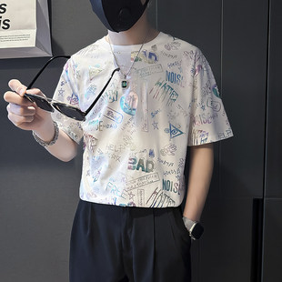夏季 时尚 T恤男潮流百搭个性 男装 S号XS半袖 小码 高级感彩色印花短袖