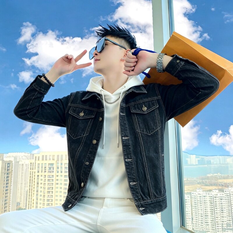 xs小号加小码水洗牛仔衣社会小伙男短款休闲牛仔褂子夹克外套秋装