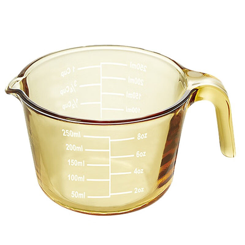 康宁玻璃量杯250ml耐热带刻度水杯家用牛奶杯烘培用杯-包装磨损