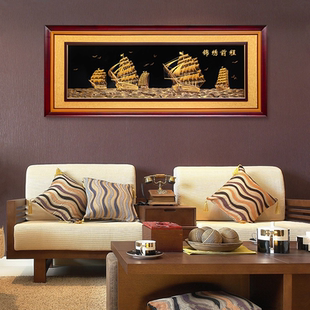 铜雕画锦绣前程一帆风顺挂画开业牌匾新中式客厅办公室帆船装饰画