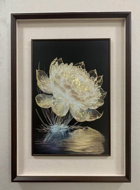 手工錾刻铜雕画光影睡莲客厅梦幻莲花玄关竖版挂画中式沙发装饰画