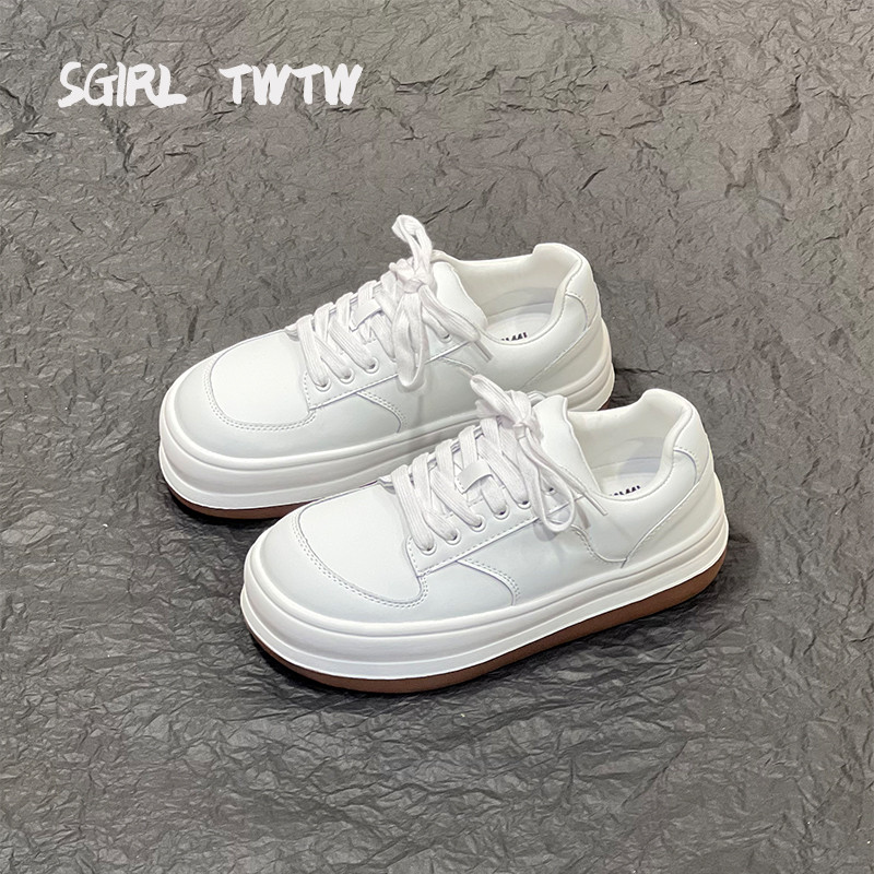 TWTW超火真皮小白鞋女爆款厚底大头面包鞋ins百搭憨憨鞋休闲板鞋