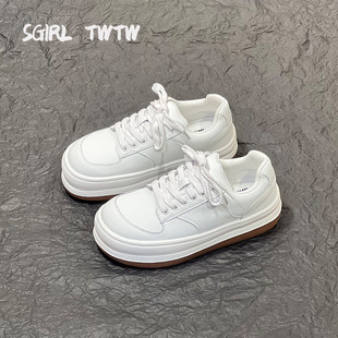 TWTW超火真皮小白鞋女爆款厚底大头面包鞋ins百搭憨憨鞋休闲板鞋