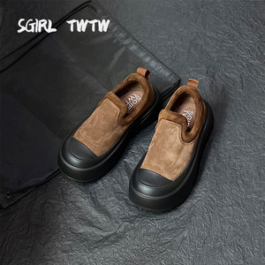 SGIRL TWTW爆款牛皮大头面包鞋女复古一脚蹬厚底乐福鞋增高休闲鞋