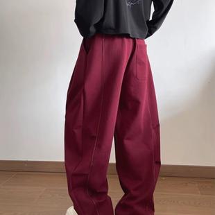 拼接运动裤 安可拉红弯刀裤 明线设计感休闲卫裤 高街阔腿卫裤 男美式