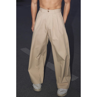 街头潮牌工装 裤 西裤 半松紧纽扣免烫休闲西装 潮 男宽松直筒长裤 美式