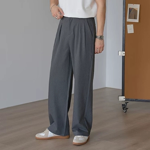 西裤 裤 男法式 半松紧纽扣商务休闲西装 免烫宽松直筒长裤 深灰色工装