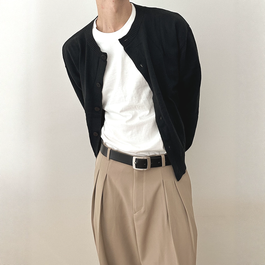 美式包芯纱针织开衫男圆领半开扣修身卫衣外套薄款透气羊毛夹克衫