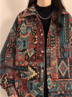 vintage底特律迷彩夹克 美式 巴洛克藏式 外套男民族风印第安花衬衫