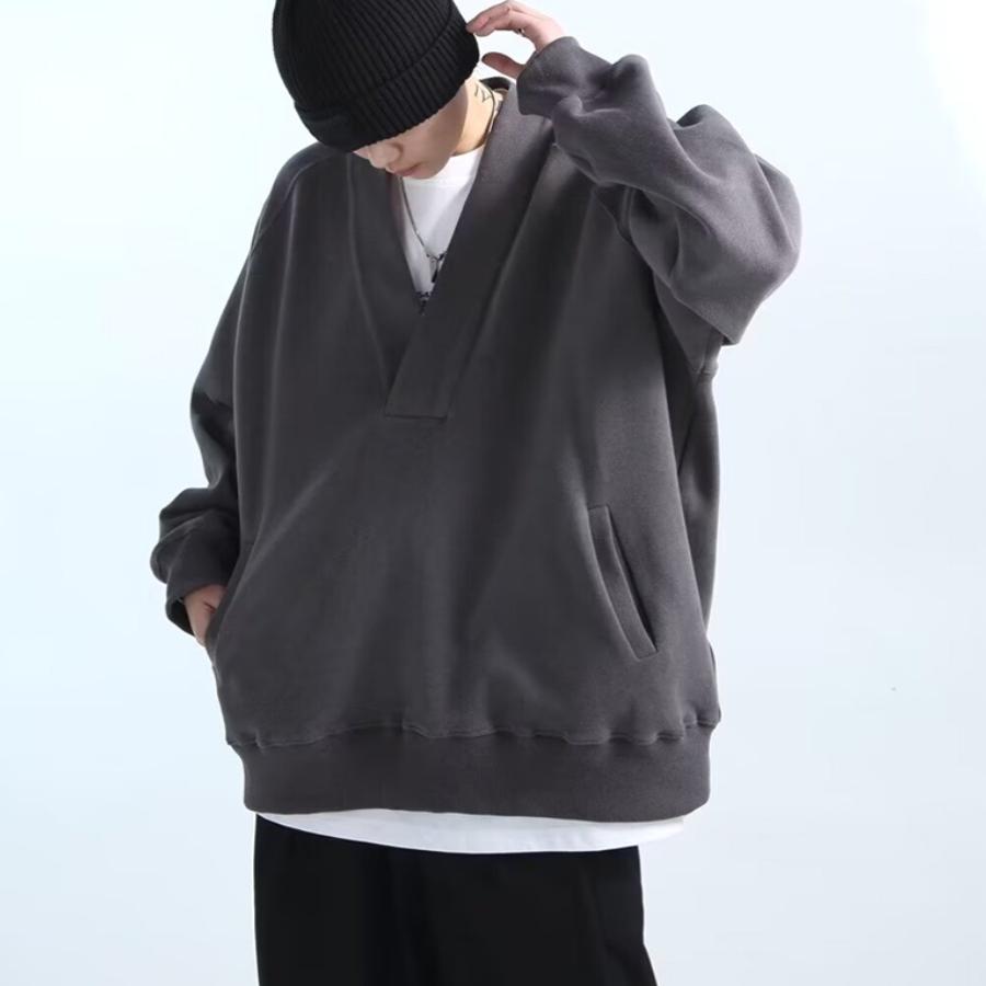 深v领大卫衣潮男高街设计感长袖