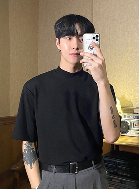 日系cityboy中领t恤男法式高级感宽松短袖轻熟风小高领内搭上衣服