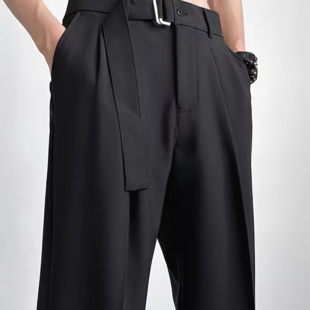 裤 美式 免烫抗皱巴黎扣西装 男宽松直筒长裤 休闲百搭潮 腰带冰丝西裤