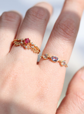 天然坦桑石戒指纯银拉长石轻奢