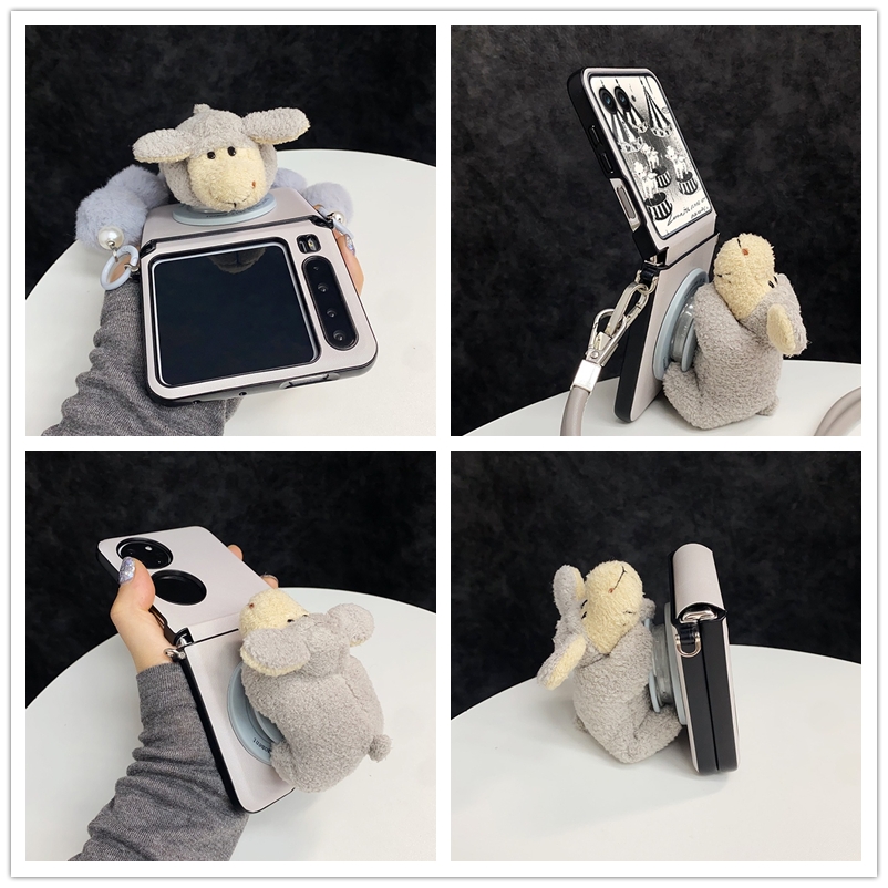 可爱趴趴公仔毛绒绵羊磁吸支架适用三星zflip765荣耀vflip2华为PuraX小米mixflip2手机壳Pocket2折叠屏N3Flip