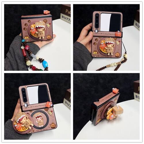 Hirono小野立体牛角包磁吸支架适用华为pocket2/s三星zflip8折叠屏n3flip手机壳PuraX小米mixflip2荣耀vflip2