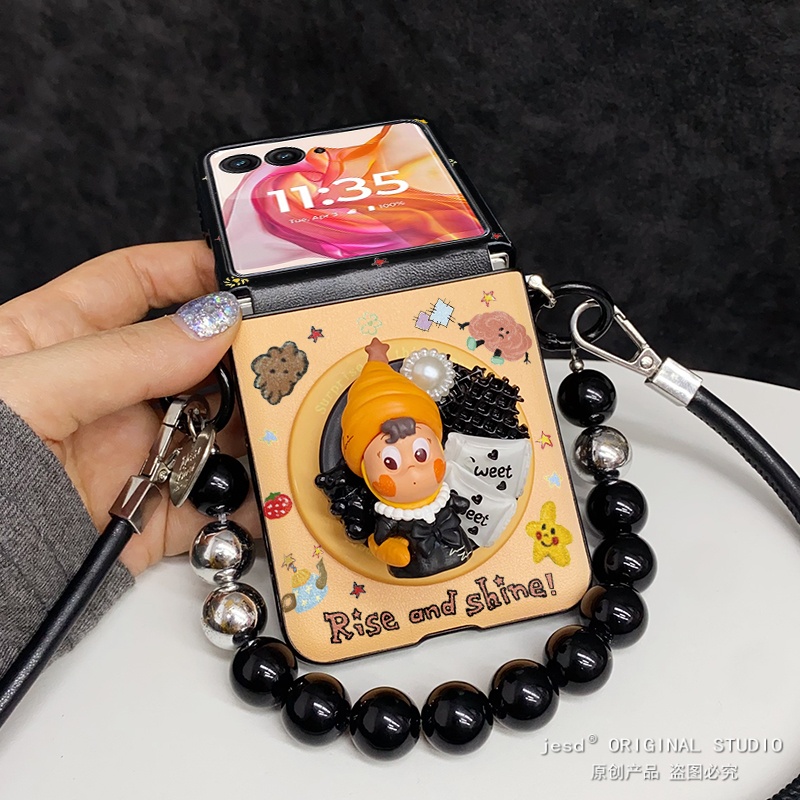 小熊糖果法棍星星人磁吸支架适用摩托罗拉Razr60手机壳折叠屏moto razr50ultra背带挂绳保护套可爱斜挎新款