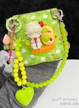 可爱绿色草地玫瑰花dimoo磁吸支架适用华为pocket2三星zflip7折叠屏n3flip手机壳PuraX小米mixflip2荣耀vflip