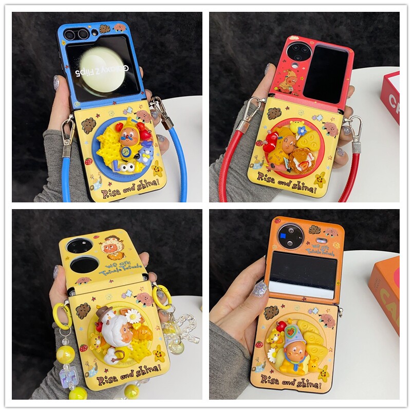 闹钟星星人磁吸支架适用华为P50Pocket2/s手机壳小米mixflip2折叠屏三星zflip7654挂绳purax荣耀magicvflip女