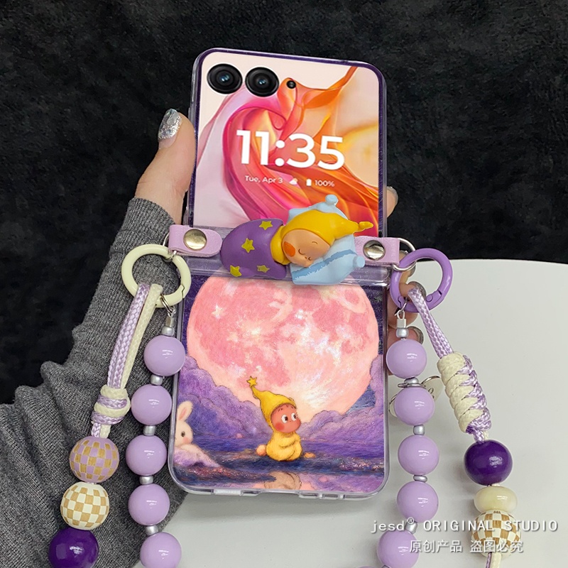 梦幻紫色星球可爱立体睡觉星星人适用摩托罗拉Razr60手机壳折叠屏moto razr50ultra挂绳保护套卡通斜挎女新款