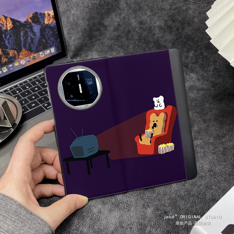 柿子椒熊适用华为matex5手机壳x2折叠屏5g翻盖皮套x3典藏版保护套荣耀magicv2RSR小众个性Vs2/V2至臻版全包壳