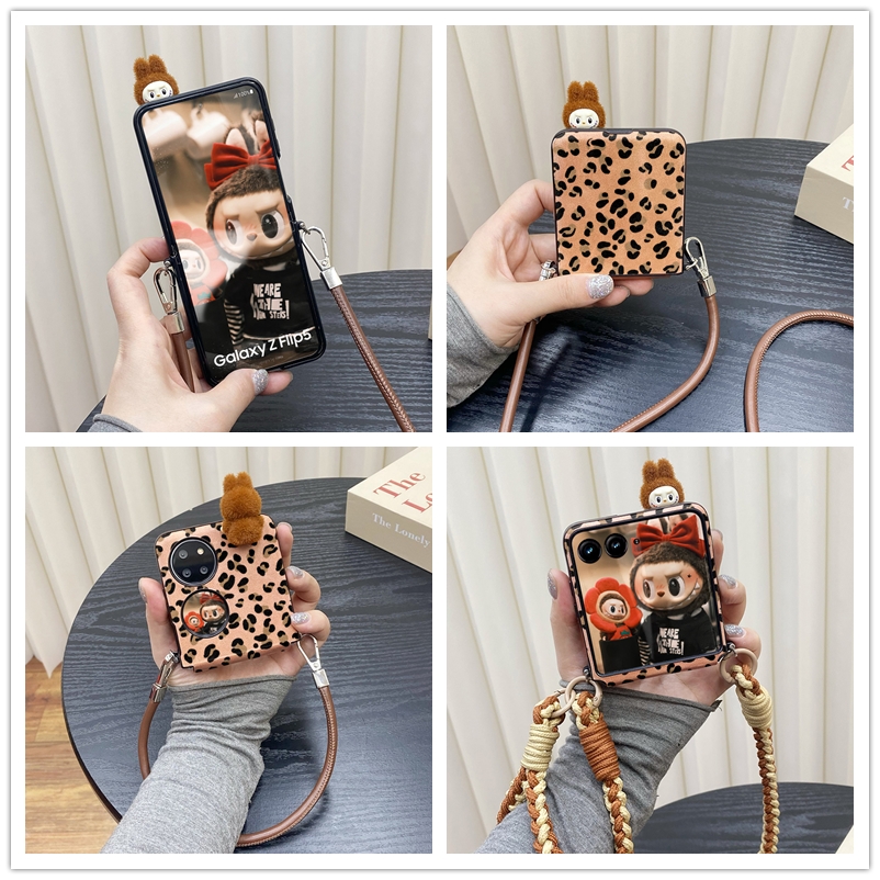 豹纹立体小怪兽适用三星Zflip5/6手机壳小米MIX Flip荣耀Magic V Flip华为novaFlip皮质保护套Pocket 2女新款