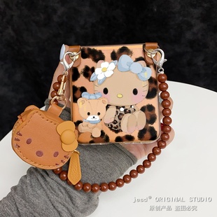 日韩ins秋冬美拉德棕时髦豹纹适用三星zflip567折叠屏purax手机壳pocket2零钱包azr60小米mixflip2荣耀vflip2