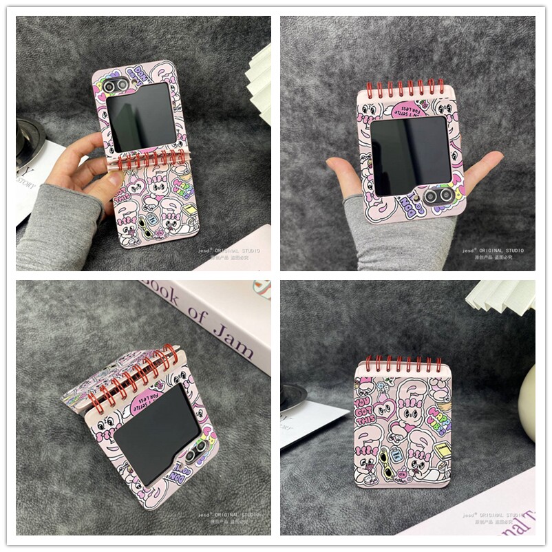 日韩女生网红超火爱心兔子记事本适用三星zflip5手机壳小众新款手提珠链条w24flip折叠屏皮纹保护壳背带挂绳