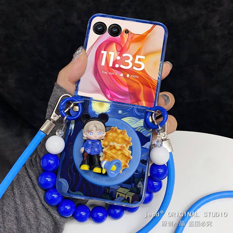 梵高星空dora米奇磁吸支架适用摩托罗拉Razr60手机壳折叠屏moto razr50ultra背带挂绳保护套可爱卡通斜挎新款