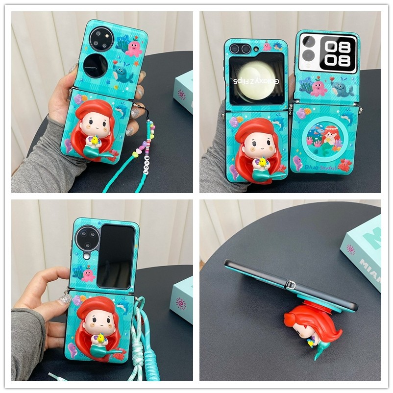 适用三星折叠屏zflip6/5手机壳novaflip小米mixflip磁吸razr50支架pocket2美人鱼公主n3flip荣耀vflip/Pura X