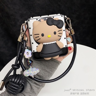 韩系小香风裙子黑皮kitty磁吸支架适用华为puraX手机壳Pocket2折叠屏N3flip小米mixflip2荣耀vflip三星zflip7