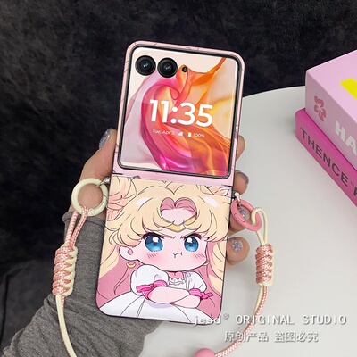 生气美少女战士适用摩托罗拉Razr 60手机壳折叠屏moto razr50ultra斜挎背带挂绳保护套铰链全包防摔可爱卡通