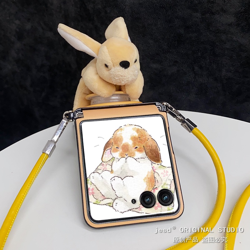 日韩ins软萌可爱毛绒兔子磁吸支架适用摩托罗拉Razr60手机壳折叠屏moto razr50ultra背带挂绳保护套斜挎新款