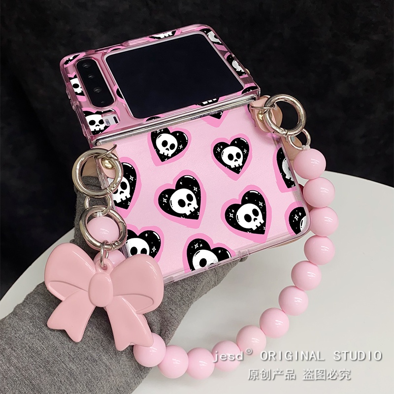 潮牌黑粉爱心骷髅头适用荣耀MagicVFlip2手机壳女新款PuraX典藏版保护套华为p50Pocket2/s折叠屏novaFlip斜挎