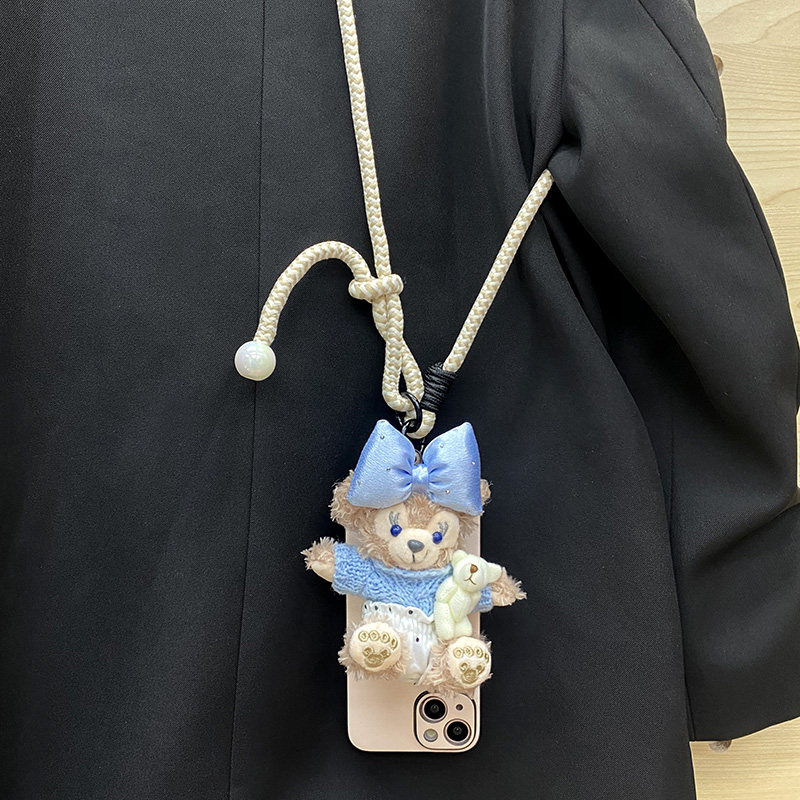 适用于苹果15promax手机壳iphone14女款保护套12/11/16plus高级感磁吸浅蓝蝴蝶结毛衣雪莉玫斜跨挂绳mini外壳