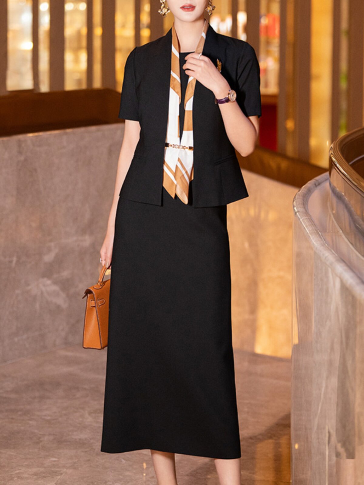 BLACK TWO-PIECE DRESS WOMENS SPRING|SUMMER 2024 NEW FASHION TEMPERAMENT DIGNIFIED AND SLIM SUIT SKIRT