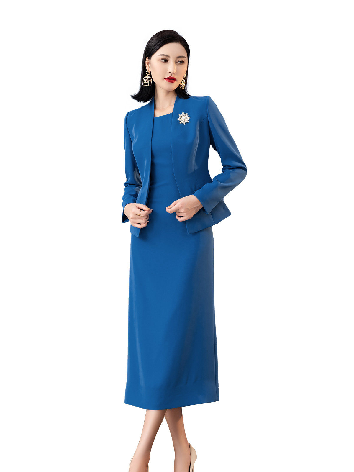 LADYS SPRING TWO-PIECE SUIT 2023 NEW TEMPERAMENT DIGNIFIED SELF-CULTIVATION THIN BLUE SKIRT PROFESSIONAL SUIT FEMALE