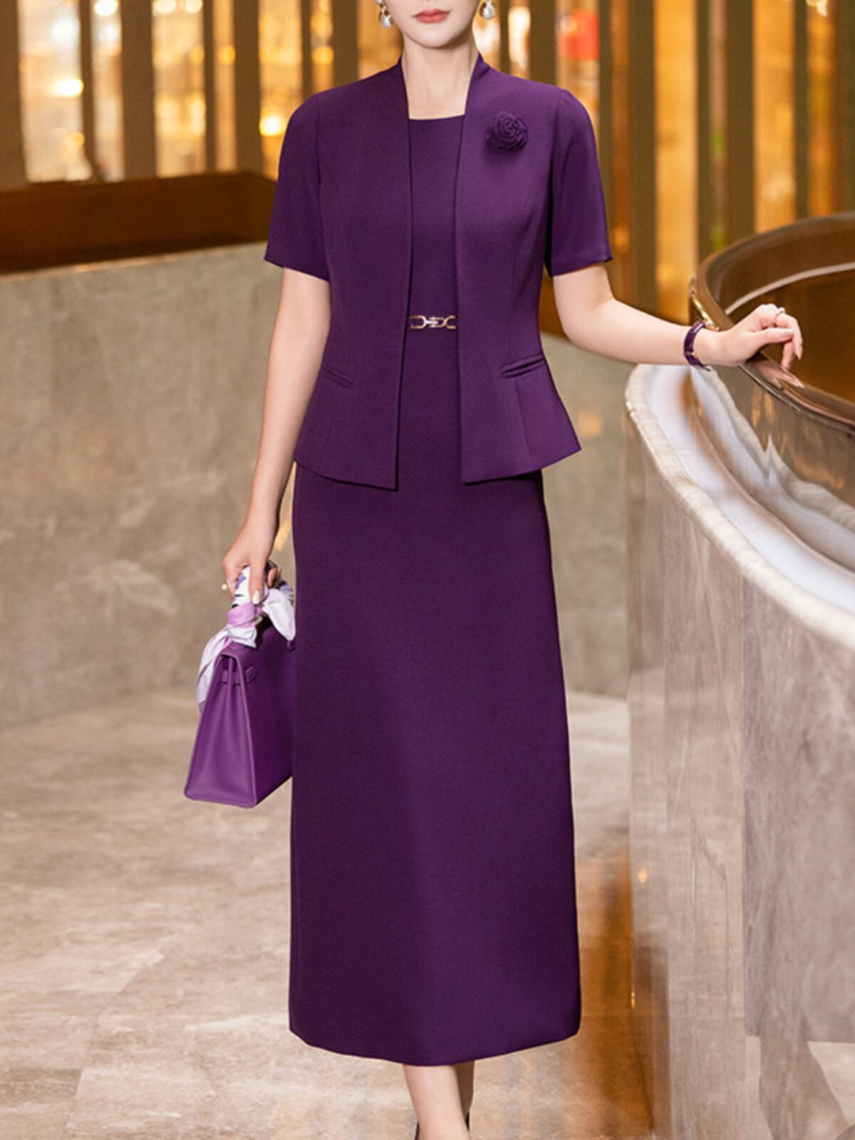 PURPLE SUIT WOMENS 2024 SUMMER NEW HIGH-END FASHION TEMPERAMENT DRESS PROFESSIONAL SUIT TWO-PIECE SET