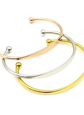 外贸饰品不锈钢C型钢珠开口手镯可调节时尚简约钛钢刻字情侣手镯