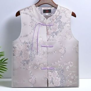 马夹上衣 圆领无袖 新中式 国风马甲复古日常提花刺绣坎肩背心女春季