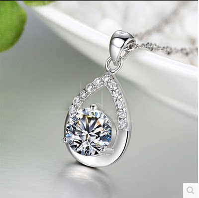 韩版纯银项链水晶吊坠首饰品