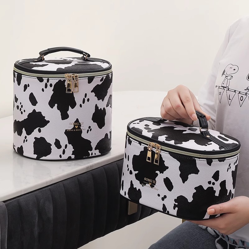 ins化妆包女立体式圆筒式手提化妆品箱圆柱形护肤品收纳包大容量