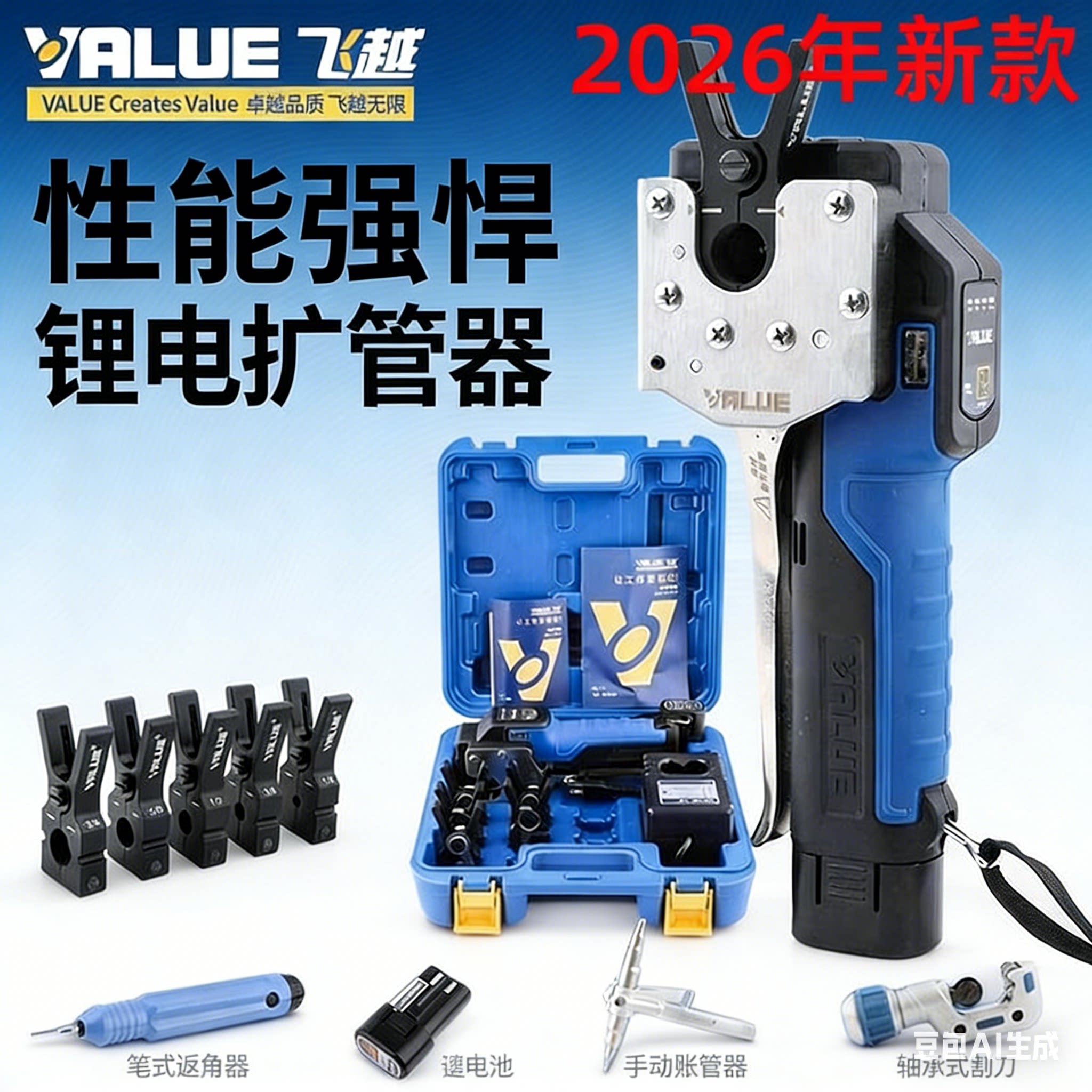 飞越锂电扩口器VEF-1/2S电动铜管扩管器扩喇叭口胀管器空调锂电池