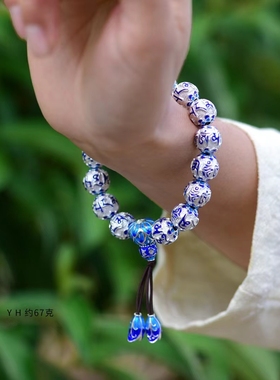 纯银六字真言佛珠男女士法琅彩手串/好运连连/雪花银傣家熟银