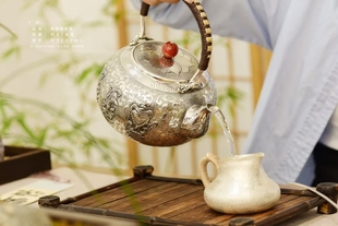 歲歲平安 純銀手工亮面做舊錘紋西施泡茶壺 足銀雪花銀傣家熟銀