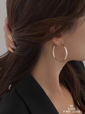 纯银简单好看的光面大中小号耳圈/时尚百搭/雪花银傣家熟银食用银