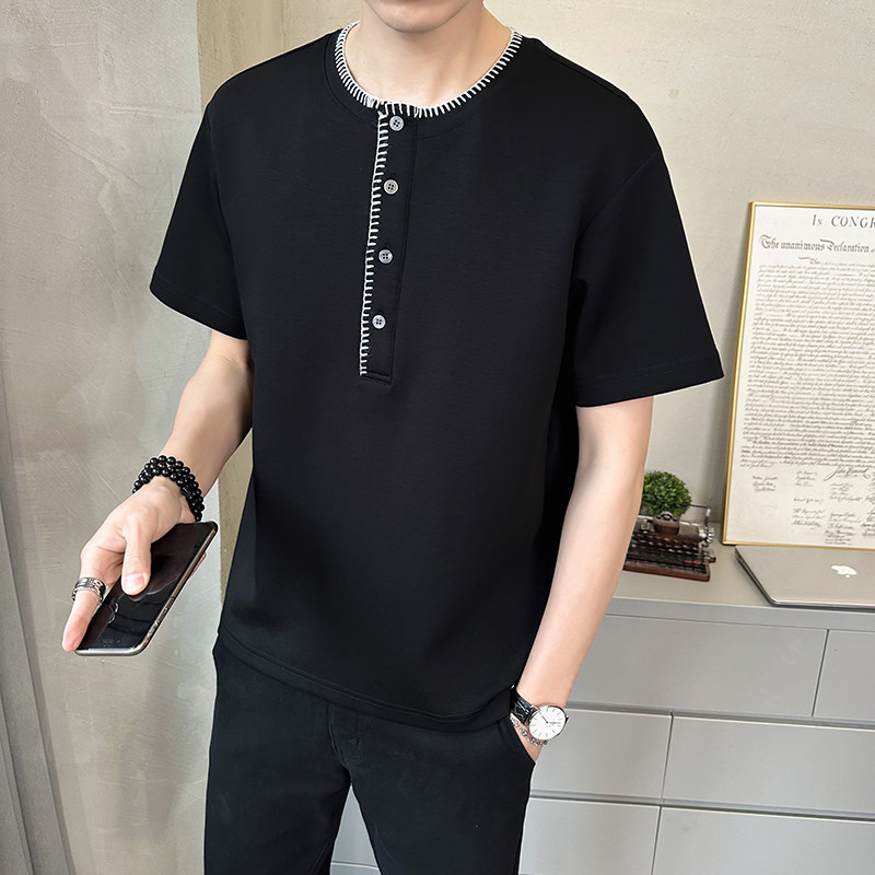 原版面料 果冻双面空气层 享利领男士高克重短袖T恤半袖T531-P48图片