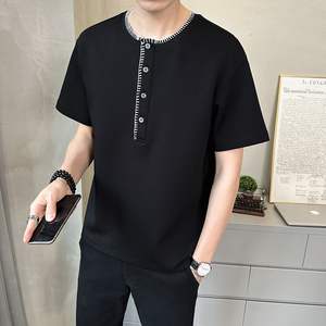 原版面料 果冻双面空气层 享利领男士高克重短袖T恤半袖T531-P48图片